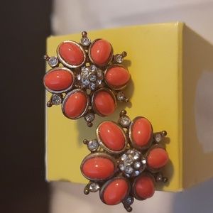 Beautiful Vintage Banana Republic Orange & Gold Toned Flower Post Earrings